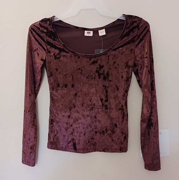 Levi's Bodega Long Sleeve Velvet Open Neck Shirt Top Size XS - Picture 1 of 8
